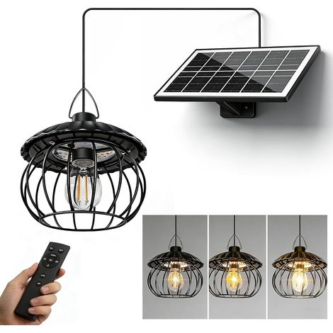 Lampe solaire suspendue pour abri de jardin, garage et tonnelle IP65 4400 mAh Lumière chaude 3000 K sans câblage fixe Extérieur avec panneau solaire flexible Câble de 5 m (1/5)