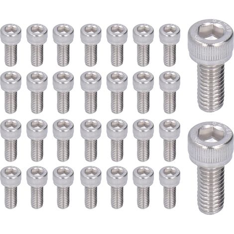 30 pièces M6 vis à tête creuse hexagonale boulons, M6 tête Allen entraînement hexagonal, acier inoxydable A2-70, DIN 912 (M622) (1/5)