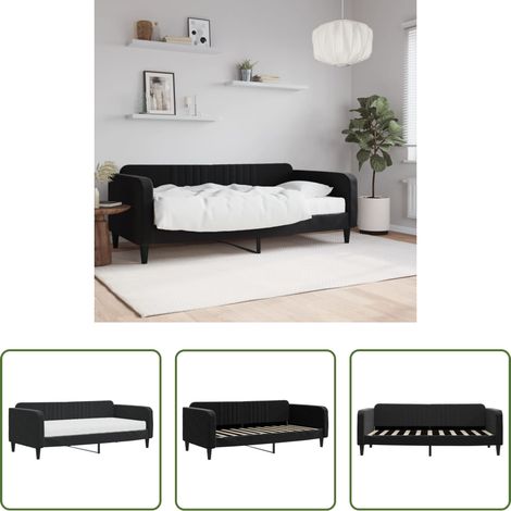 Schlafsofa - Tagesbett mit Matratze Schwarz 90x190 cm Samt (1/5)