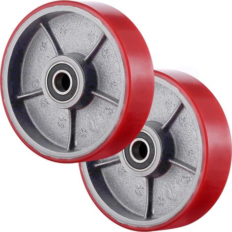 Lot de 2 Roulettes de Transpalette Polyuréthane PU 200 x 50 mm, 3000kg Max noyau acier inoxydable, axe de 20 mm avec roulement à billes double montageaxe Roue pour matériel d'atelier chariots manuels