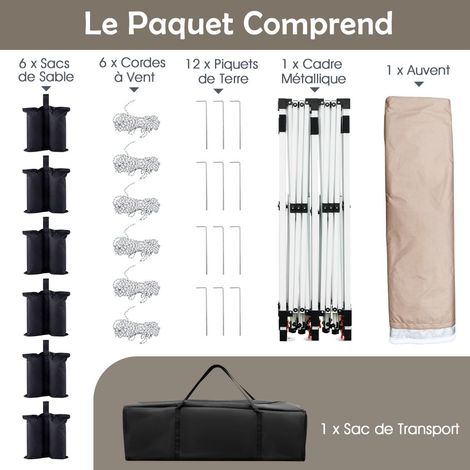 Tonnelle pliante beige 300 x 600 cm en tissu Oxford avec hauteur réglable et sac de transport pour fêtes et événements (1/5)