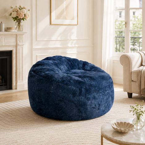 Fauteuil lounge 103 x 103 x 65 cm, dossier haut incurvé avec contours corporels, polyvalent pour détente à la maison, flanelle, Bleu (1/5)