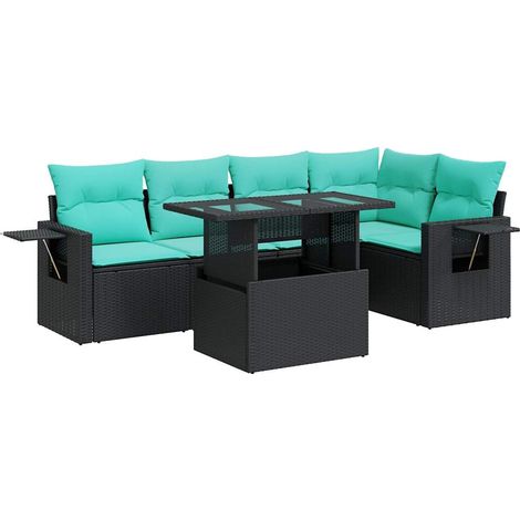 Set sofás jardín y cojines 6 pzas ratán sintético acacia negro vidaXL (1/5)
