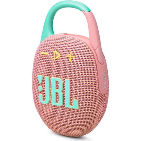 JBL Clip 5, Enceinte Bluetooth ultra-portable, mousqueton intégré, son JBL Pro, basses percutantes, 12 heures d\'autonomie, fonction Playtime Boost, résistante à l\'eau et à la poussière IP67, en rose