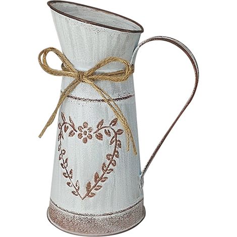 Vase Fleur Métal - Galvanisé - Style Ferme Rustique avec Poignée - Pour Fleurs Séchées ou Artificielles - Lot de 1 (1/5)
