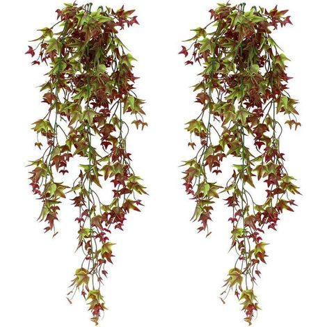 Lot de 2 lierres artificiels à suspendre - Plantes artificielles à suspendre - Pour la maison, le jardin, le balcon, le porche, la terrasse, le bureau - Rouge (1/5)