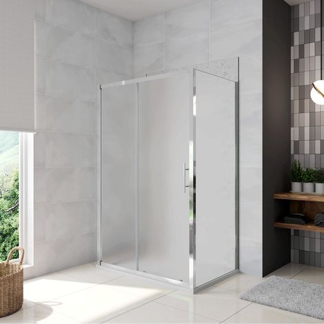 H.185 cm Box Doccia a Tre Lati Porta Scorrevole con 2 Parete Fissa Vetro Temperato 5 mm Satinato Opaco 120x80x80 cm (1/5)