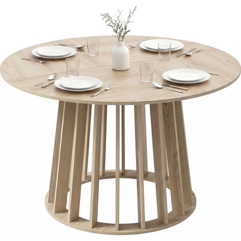 Table à Manger Ronde pour 4 à 6 Personnes, Ø 120 x 75 cm, Table de Cuisine avec Piétement à Lattes Robuste, Bois Naturel (1/5)