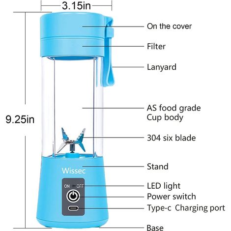 Blender portable, blender personnel blanc, idéal pour les smoothies et les milkshakes, mini blender électrique, batterie rechargeable USB 4000 mAh, six lames 3D, 380 ml (1/5)