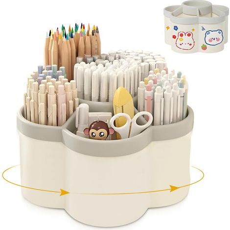 Organisateur de Bureau, Pot a Crayon Rotatif à 360 Degrés,avec 6 Compartiments,Rangement Organiseurs Distributeurs,Pot à Crayon,Porte Crayons Bureau,Rangement Stylo,Pour Papeterie,Maquillage (1/5)