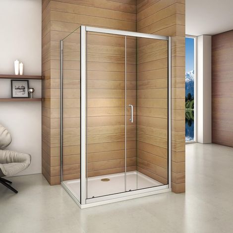 1600x1850mm Sliding Shower Enclosure Door Walk In 6mmm Glass Screen Cubicle with 700mm Side Panel 700x1600mm Stone Shower Tray (1/5)