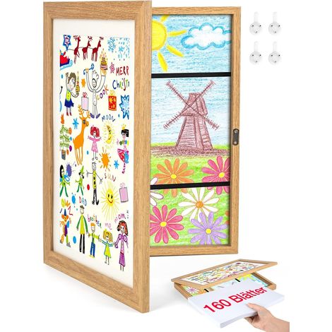 Cadre photo A4 pour dessins d'enfants en bois, cadre à rabat interchangeable 24x33x3 cm Chêne 1 pièce (1/5)