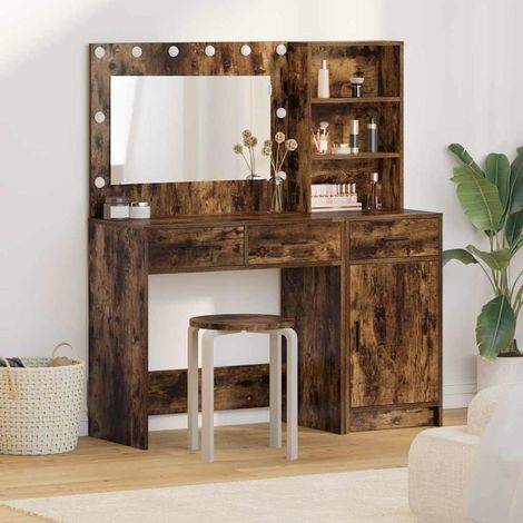 Schminktisch mit Spiegelbeleuchtung 2 pcs Braun Holzwerkstoff