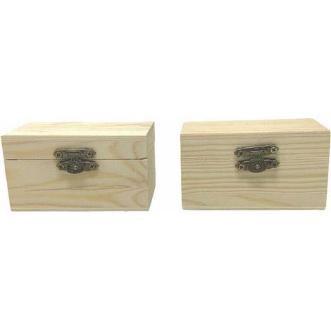 Set 2 scatole in Legno quadrate per decoupage Decorazione portagioie bomboniere Cofanetto portaoggetti con Chiusura Clip 8,8 x 5 x 5,5 cm (1/4)