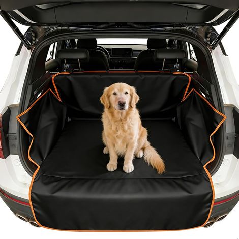 Protection Siège Voiture Chien, Tapis Chien Voiture 180x105cm, Tapis Coffre Chien Imperméable, Siège Auto Chiens Voitures Anti-dérapant Noir-Orange (1/5)