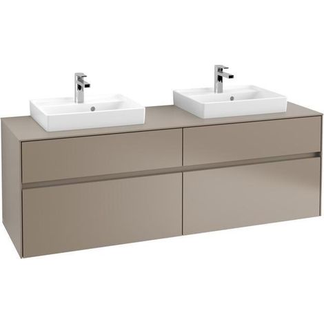Meuble de rangement VB WTUS Collaro C021B0 1600x548x500mm avec éclairage, 4 tiroirs pour 2 personnes, gris truffe.