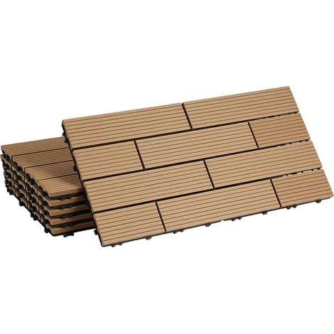 Wolketon 48 pezzi Teak Listoni e piastrelle WPC effetto legno, resistenti all'acqua, senza schegge, comodi a piedi nudi (1/5)