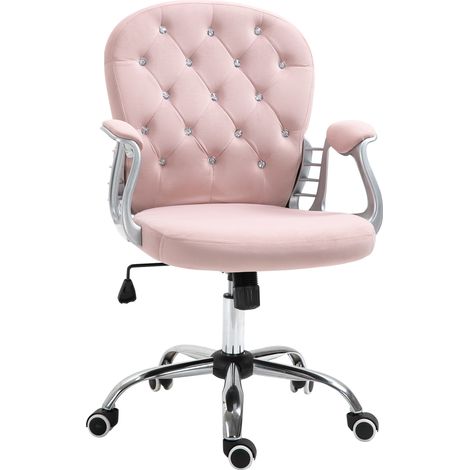 Vinsetto Office Chair, Swivel Desk Chair, Velvet Vanity Chair with Adjustable Height and Rolling Wheels for Home Work Study, Pink
