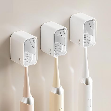 Set di 3 porta spazzolini da parete per il bagno, robusti porta spazzolini adesivi con coperchio, organizer per testine di spazzolino per tutta la famiglia. (1/5)