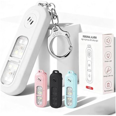 Wiederaufladbare persönliche Sicherheitssirene für Frauen, 130 dB Selbstverteidigungssirene am Schlüsselanhänger mit Stroboskop und LED-Taschenlampe, Bärenalarm, Notfallsirene für Kinder (1/5)