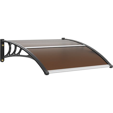 VEVOR Toldo para Puerta de Entrada 965x1017 mm Marquesina para Puerta Exterior de Policarbonato Toldo para Ventana Soporte de ABS Resistente UPF 50+ Protección contra Rayos UV, Lluvia y Nieve, Marrón