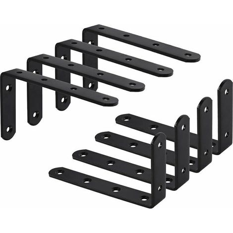 8Pcs Equerre Étagère Murale Support Étagère Mural Support en forme de L Équerre de Fixation pour Étagère Déco Cuisine Chambre Meubles Suspendus Placard 125 75 3mm Noir Fer (1/3)