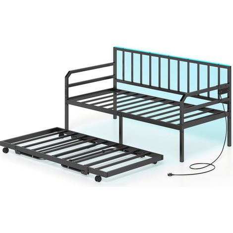 COSTWAY Single Size Daybed with Charging Station & LED Lights-Black (1/5)