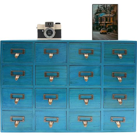 Armoire de rangement, Organisateur à 16 tiroirs, Design en bois et métal durable, Bleu (1/2)