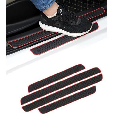 Pieces Car Door Sill Protectors, Car Door Sill Bars, Adhesive Film for Door Sill Protection, Threshold Plate Protectors, Car Sticker (Red/Black) (1/5)