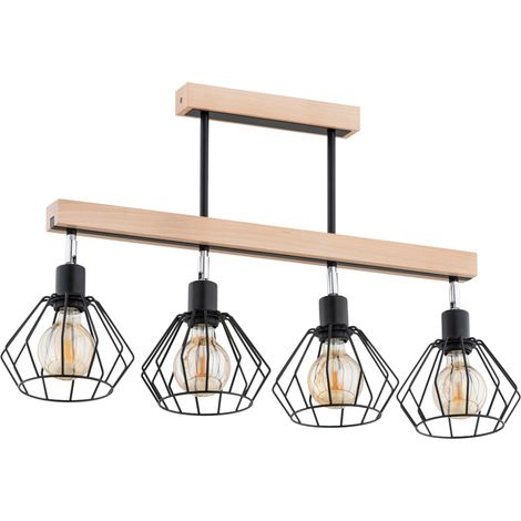 Plafonnier scandinave barre bois noir 4xE27 Pilar Alfa (1/3)