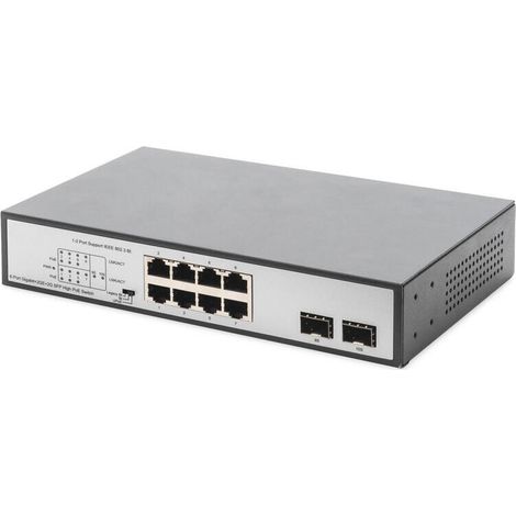 Digitus Conmutador Gigabit de 8 puertos 8xRJ45 (6xPoE) + 2G SFP 180W Compatible con el estándar 802.3 af/at/bt (1/4)