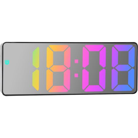 Réveil à police couleur - 0725, coque noire, miroir C