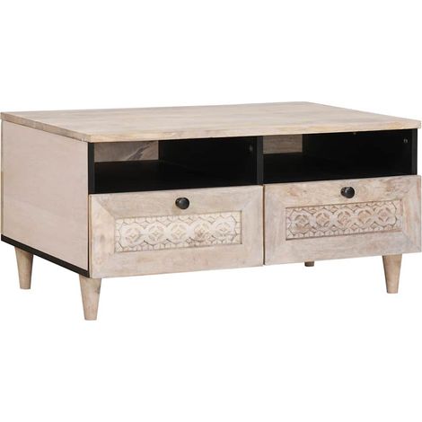 Couchtisch mit Regal Weiß 80 x 54 x 40 cm Massivholz Akazie