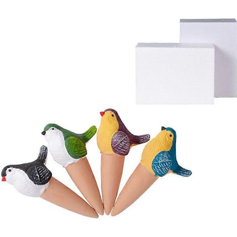 Lot de 4 inserts pour jardinières à arrosage automatique, motif pie, en terre cuite. (1/4)