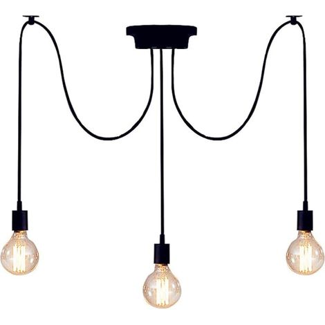 Industriel Suspension Luminaire Rétro Plafonnier Noir E27 Vintage Éclairage de Plafond Métal Araignée Lustre lampes suspendues à plusieurs têtes DIY Pour Restaurant Salon Chambre Cuisine Bar (3 têtes) (1/5)