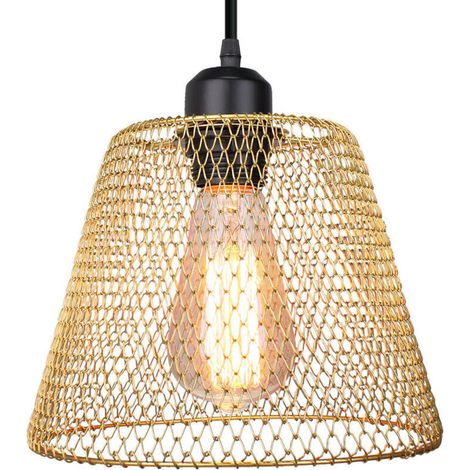 Lustre suspension industrielle en métal cage 20cm style rétro creative corde réglable lumière pour salon café restaurant chambre , E27 Doré (1/4)