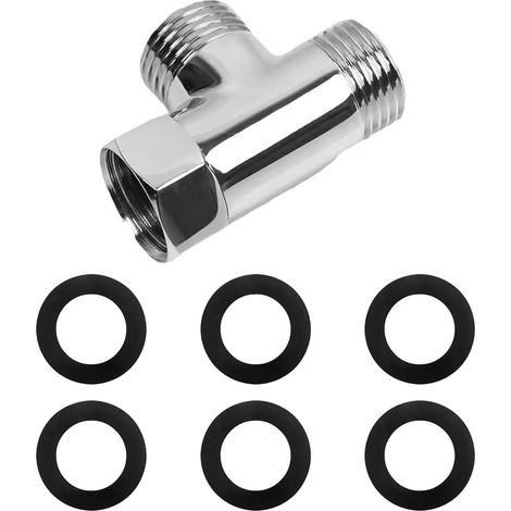 Vanne de raccordement 3 voies en laiton - Raccord en T - Spécification G1/2 - 40 x 60 mm - Avec 6 rondelles - Vanne de commutation à 3 voies - Distributeur d'eau - Pour cuisine et salle de bain (1/5)