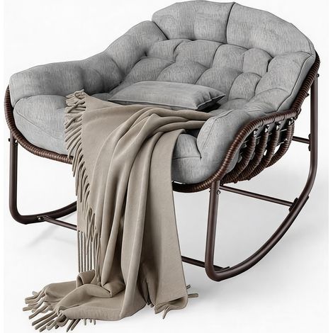 Outdoor Patio - Chaise à Bascule papasan surdimensionnée pour l'intérieur avec Coussin rembourré - Chaise à Bascule en Forme d'œuf pour Salon, véranda, Jardin, terrasse, arrière-Cour