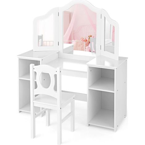 CASART 2-in-1 Kids Vanity Table and Chair Set Makeup Table Dressing Table Desk (1/5)