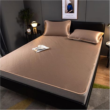 Draps en Soie Rafraîchissants Matelas d'été en Soie glacée for lit Simple ou Double, Matelas de Couchage Frais et Confortable, 90/120/150/180 cm, Protection for Luxe King(Color 01,180x200cm) (1/4)
