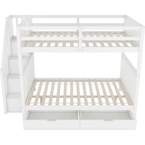 Letto a castello 140 x 200 cm con scala contenitore e 2 cassetti bianco (1/5)
