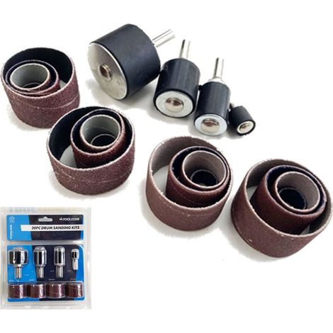 Toolzone 20pc Sanding Bands Drum Sleeve Grit Mandrel Dremel Rotary Tool Kit