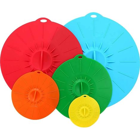 pezzi di coperchi in silicone per uso alimentare, coperchi in silicone riutilizzabili, coperchi con ventosa, per ciotole, pentole, piatti, tazze (colore normale) (1/5)