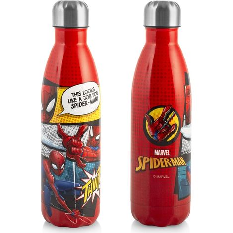 H&H, Bottiglia Termica Spiderman Red Marvel in Acciaio Inox 18/10-0,5 L, Mantiene le Bevande Calde per 12H e Fredde per 6H (1/2)