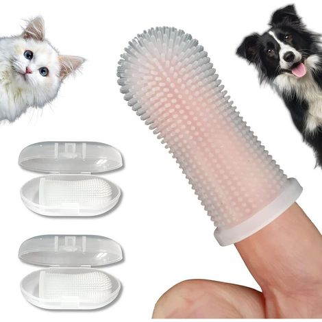 Hundezahnbürsten-Set mit 2 Zahnbürsten und Aufbewahrungsetui, ungiftiges Silikon, Zahnreinigung, Zahnpflege, Zahnbelag entfernend, Zahnbürste für Hunde, Katzen und Welpen (transparent) (1/4)