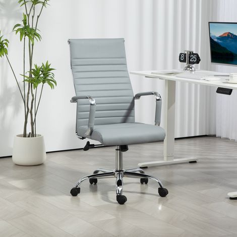 Silla de Escritorio Giratoria con Respaldo Alto Altura Ajustable Función Basculante y Reposabrazos Gris Claro (1/5)