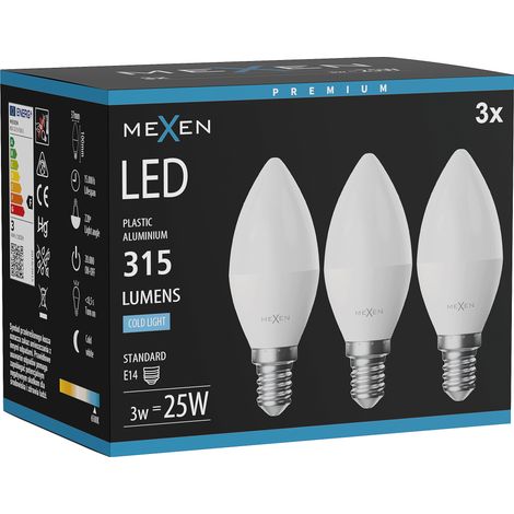 Mexen Nova 3x Ampoule LED E14, C37, 3W, Froid - 6500K, 315 lm - L102-E14-0365-01x03 (1/3)