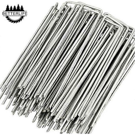 100 piquets de sol en acier galvanisé en forme de U pour serre extérieure, 3 mm / 4 x 10 mm, pour clôture de sol. (1/4)
