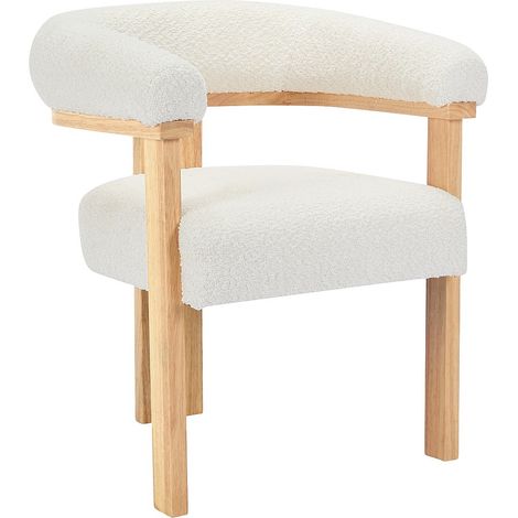 Sedia con braccioli in Tessuto bouclette e Legno di hevea Bianco e Naturale  - LIVELIA di Pascal MORABITO