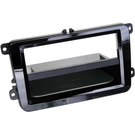 Facade autoradio 2DIN compatible avec Seat Skoda VW ap03 Avec vide poche Induction Qi Noir brillant